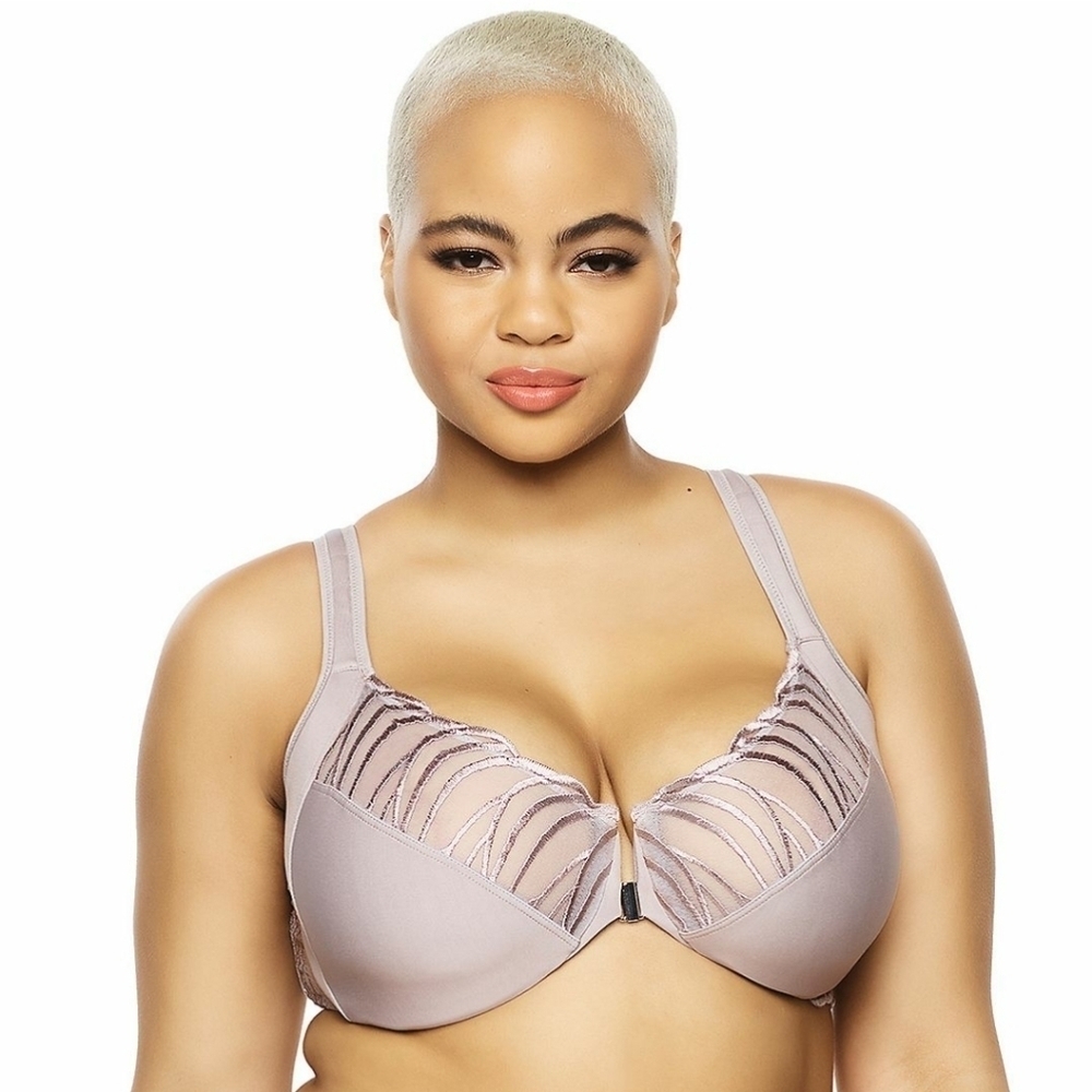 Sz 34G Paramour "Angie" Bra Front Hook Minimizing Gull Gray